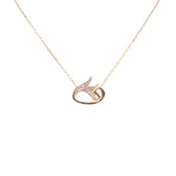 Rose Silver Tulip & Vav Arabic Letter Necklace with White CZ - 3