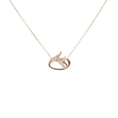 Rose Silver Tulip & Vav Arabic Letter Necklace with White CZ - 3