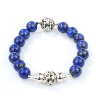 Silver Men's Bracelets with Lapis - 2