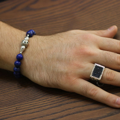 Silver Men's Bracelets with Lapis - 4