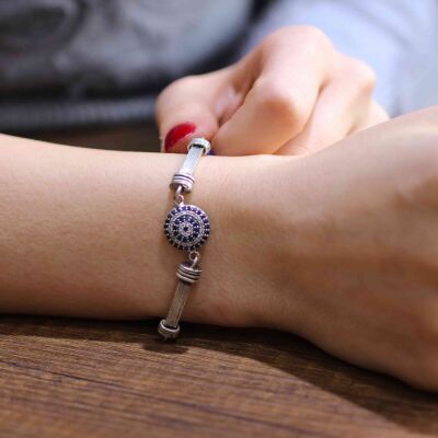 925 Ayar Gümüş Lapis Taşlı Boncuklu Bileklik - 3