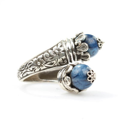 925 Ayar Gümüş Lapis Taşlı Çapraz Yüzük - 2