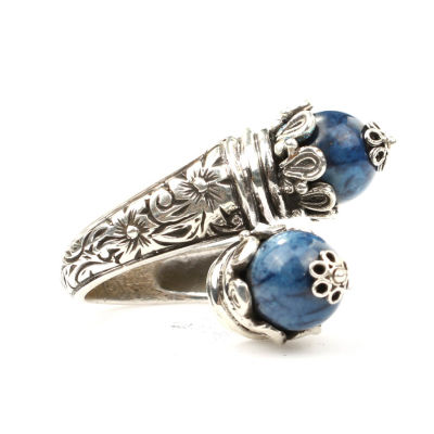 925 Ayar Gümüş Lapis Taşlı Çapraz Yüzük - 3