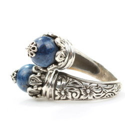 925 Ayar Gümüş Lapis Taşlı Çapraz Yüzük - 4