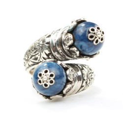 925 Ayar Gümüş Lapis Taşlı Çapraz Yüzük - 5