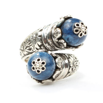 925 Ayar Gümüş Lapis Taşlı Çapraz Yüzük - 5