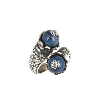 925 Ayar Gümüş Lapis Taşlı Çapraz Yüzük - 6