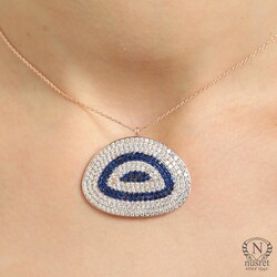 Nusrettaki - 925 Ayar Gümüş Lapis Taşlı Kolye, Pembe