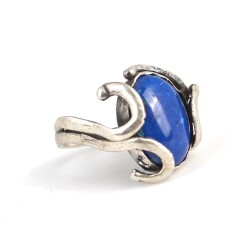 925 Ayar Gümüş Lapis Taşlı Oval Kapişon Yüzük - 3