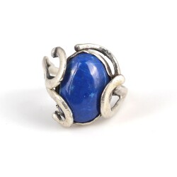 925 Ayar Gümüş Lapis Taşlı Oval Kapişon Yüzük - 5