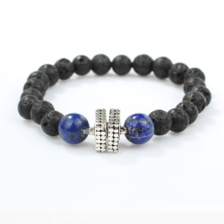 Silver Men's Bracelet with Lava & Lapis Lazuli - Nusrettaki (1)