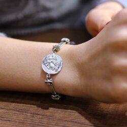 925 Ayar Gümüş Lav Taşlı Sezar Paralı Şarnelli Bileklik - 6