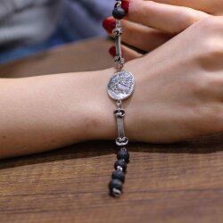 925 Ayar Gümüş Lav Taşlı Sezar Paralı Şarnelli Bileklik - 3