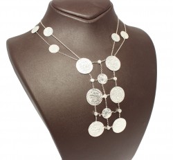 Silver Mahmudiye Coin Necklace with CZ - Nusrettaki