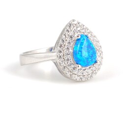 925 Ayar Gümüş Mavi Damla Opal Taşlı Anturaj Yüzük - 3