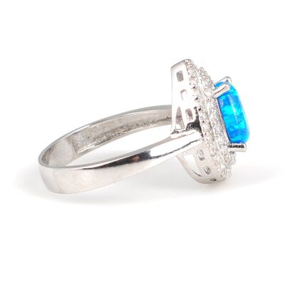 925 Ayar Gümüş Mavi Damla Opal Taşlı Anturaj Yüzük - 4