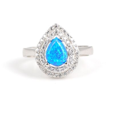 925 Ayar Gümüş Mavi Damla Opal Taşlı Anturaj Yüzük - 5