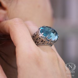 Silver Antique Ring with Blue Quartz - Nusrettaki (1)