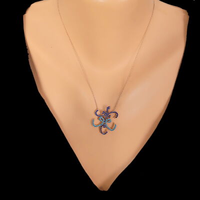 925 Ayar Gümüş Mavi Taşlı Elif Vav Kolye - 1
