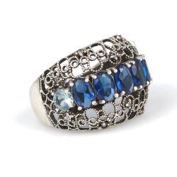 925 Ayar Gümüş Mavi Taşlı Telkari Yüzük - Nusrettaki