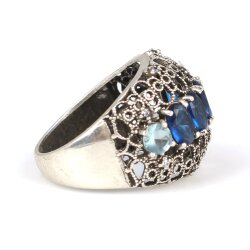 925 Ayar Gümüş Mavi Taşlı Telkari Yüzük - 3