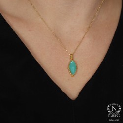 925 Ayar Gümüş Mekik Akuamarin Taşlı Kolye - 3