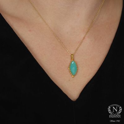 925 Ayar Gümüş Mekik Akuamarin Taşlı Kolye - 3