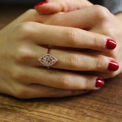 925 Ayar Gümüş Mekik Model Baget Taşlı Yüzük - 3