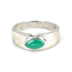 925 Ayar Gümüş Mekik Yeşil Taşlı Alyans Model Yüzük - 3