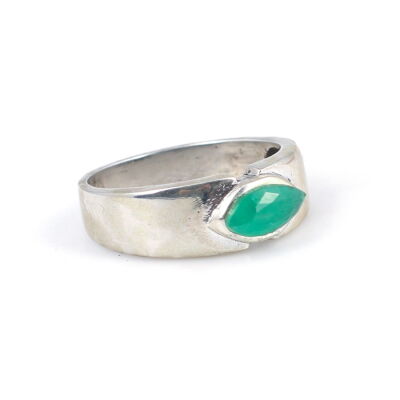 925 Ayar Gümüş Mekik Yeşil Taşlı Alyans Model Yüzük - 4