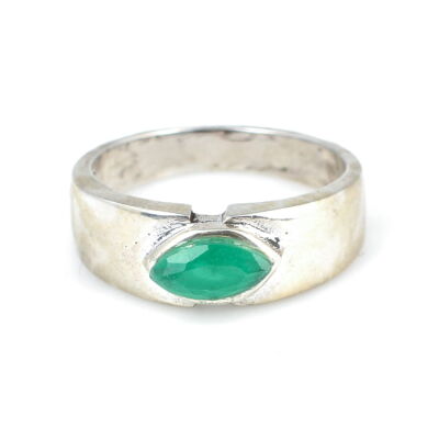 925 Ayar Gümüş Mekik Yeşil Taşlı Alyans Model Yüzük - 4