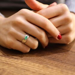 925 Ayar Gümüş Mekik Yeşil Taşlı Alyans Model Yüzük - Nusrettaki