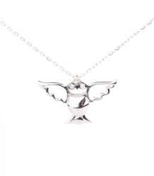 Sterling Silver Angel Owl Necklace, White Gold Vermeil - Nusrettaki (1)