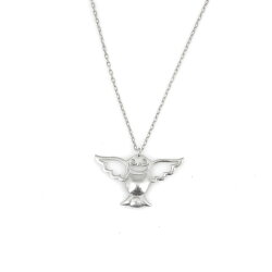Sterling Silver Angel Owl Necklace, White Gold Vermeil - Nusrettaki
