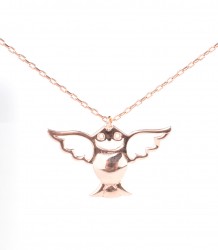 Sterling Silver Angel Owl Necklace, Rose Gold Vermeil - Nusrettaki (1)