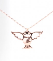 Sterling Silver Angel Owl Necklace, Rose Gold Vermeil - Nusrettaki