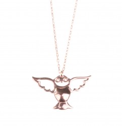Sterling Silver Angel Owl Necklace, Rose Gold Vermeil - 4