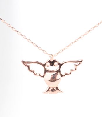 Sterling Silver Angel Owl Necklace, Rose Gold Vermeil - 1