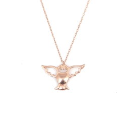 Sterling Silver Angel Owl Necklace, Rose Gold Vermeil - Nusrettaki (1)