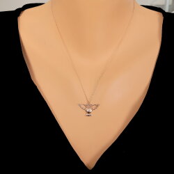 Sterling Silver Angel Owl Necklace, Rose Gold Vermeil - Nusrettaki