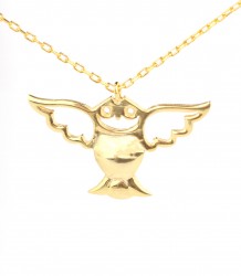 Sterling Silver Angel Owl Necklace, Gold Vermeil - Nusrettaki (1)
