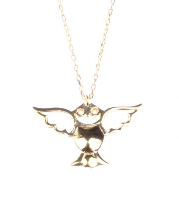 Sterling Silver Angel Owl Necklace, Gold Vermeil - 3