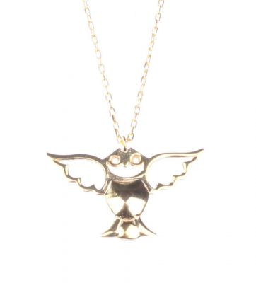 Sterling Silver Angel Owl Necklace, Gold Vermeil - 4