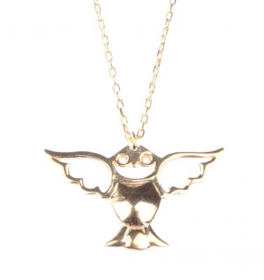 Sterling Silver Angel Owl Necklace, Gold Vermeil - 5
