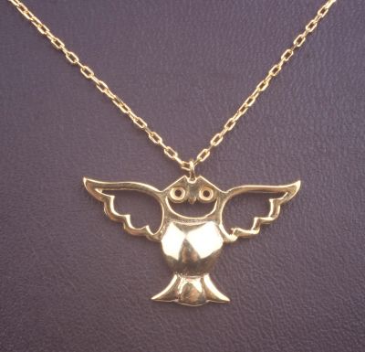 Sterling Silver Angel Owl Necklace, Gold Vermeil - 6