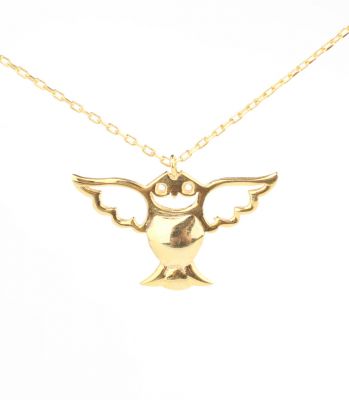 Sterling Silver Angel Owl Necklace, Gold Vermeil - 1