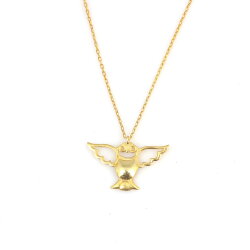 Sterling Silver Angel Owl Necklace, Gold Vermeil - Nusrettaki (1)