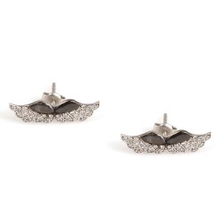 925 Silver Angel Wings Stud Earrings with White Zircons - Nusrettaki