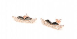 925 Rose & Black Silver Angel Wings Stud Earrings with White Zircons - Nusrettaki (1)