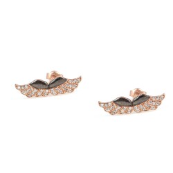 925 Rose & Black Silver Angel Wings Stud Earrings with White Zircons - Nusrettaki